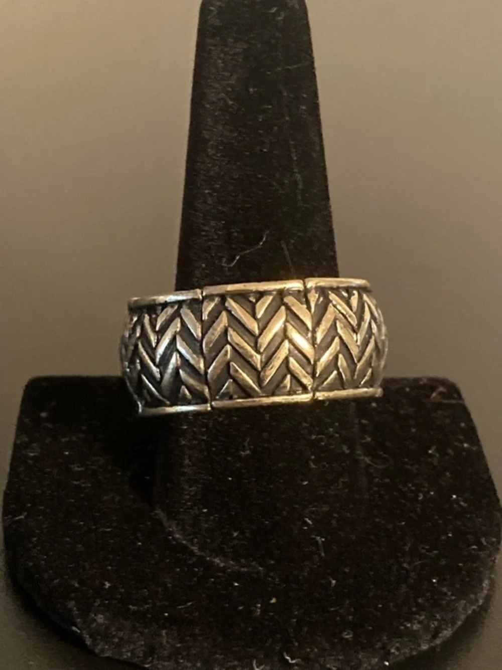 paparazzi Textured Silver-Tone Chevron Band Ring Adjustable